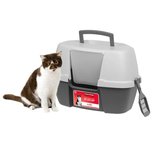 IRIS USA Large Corner Cat Litter Box, Space Saver,