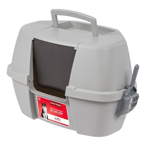 IRIS USA Large Corner Cat Litter Box, Space Saver, Gray