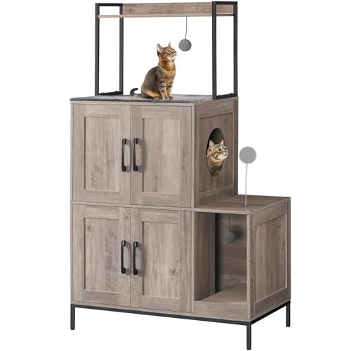HOOBRO Cat Litter Box Enclosure Furniture, 2 in 1 Hidden Lit