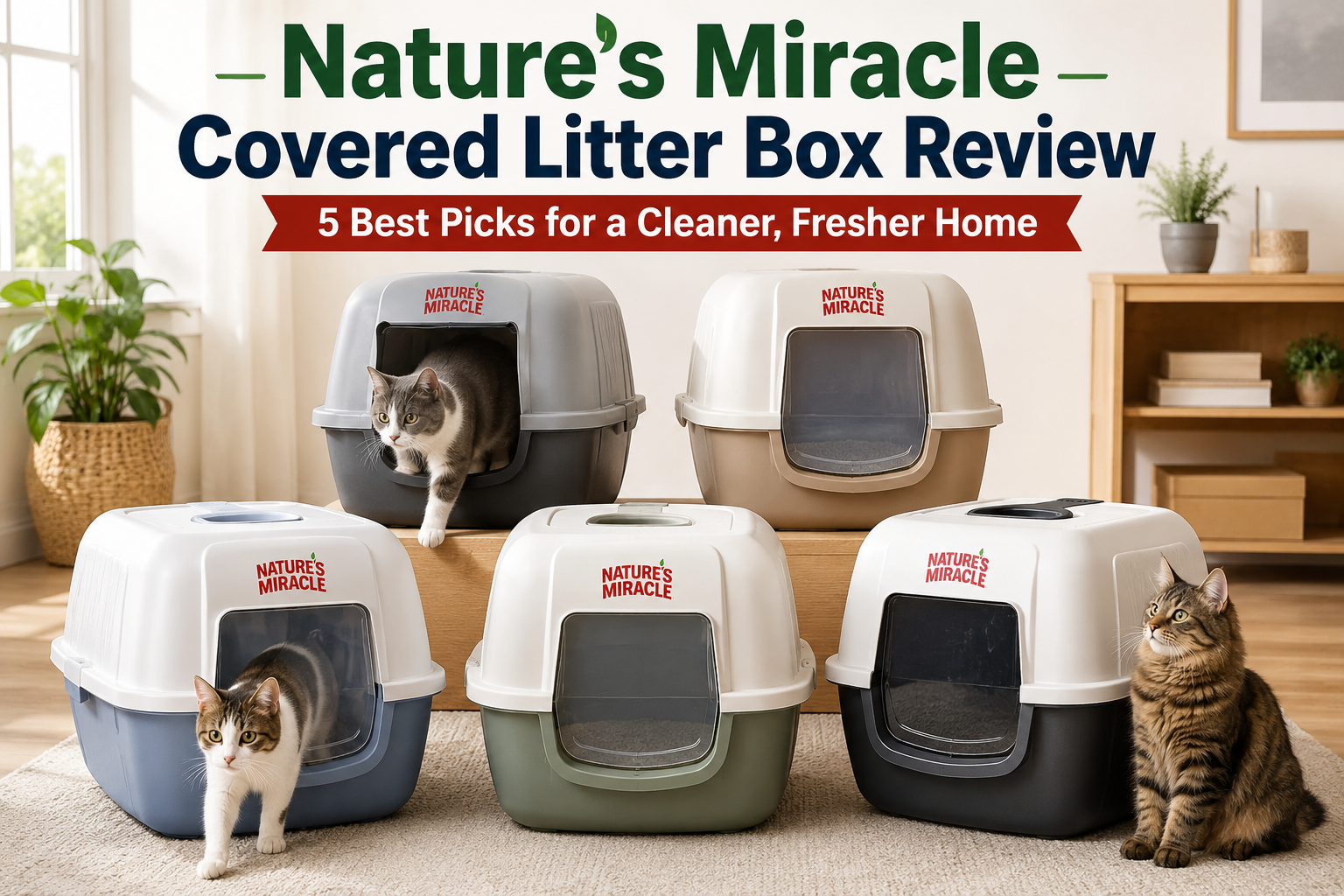 Nature's Miracle Covered Litter Box Review comparing the 5 best Nature's Miracle covered litter boxes for odor control, durability, and easy cleaning.