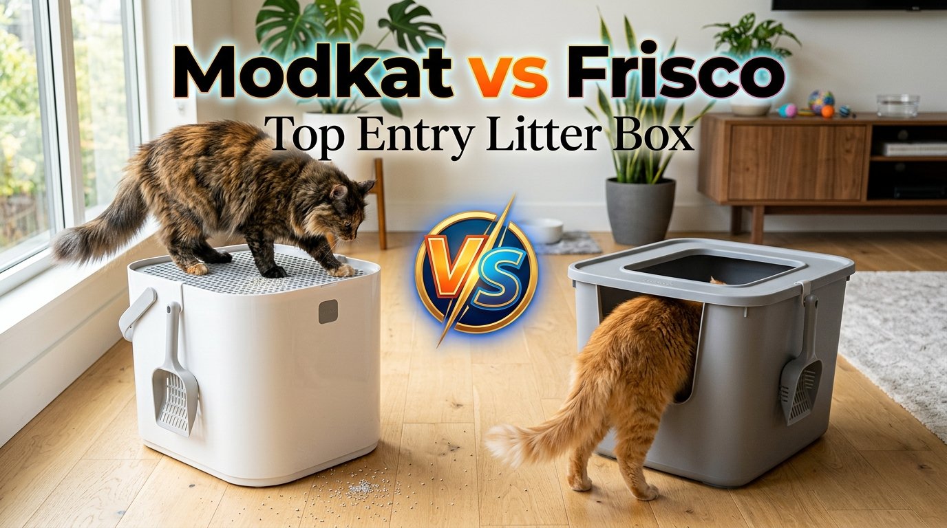 Modkat vs Frisco Top Entry Litter Box side-by-side comparison.