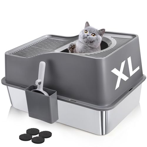 SOUJOY Stainless Steel Cat Litter Box with Lid, Extra Large