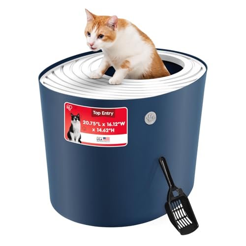 IRIS USA Top Entry Cat Litter Box, Hooded Privacy, Large, Na