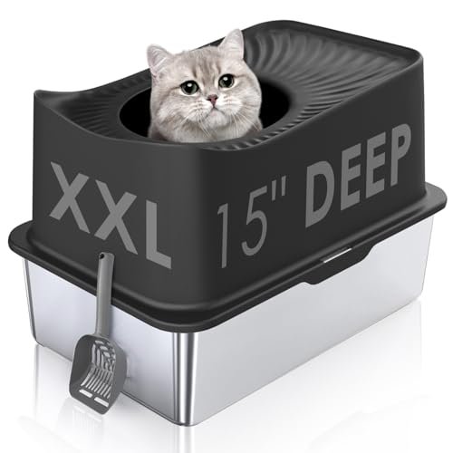 Kettnjoy Top Entry Cat Litter Box with Lid, Stainless Steel
