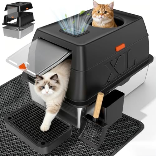 Tevila XL Enclosed Stainless Steel Litter Box with