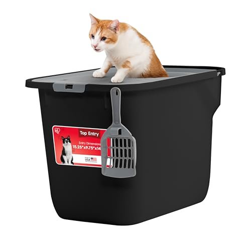 IRIS USA Large Top Entry Cat Litter Box, Hooded Privacy, Bla