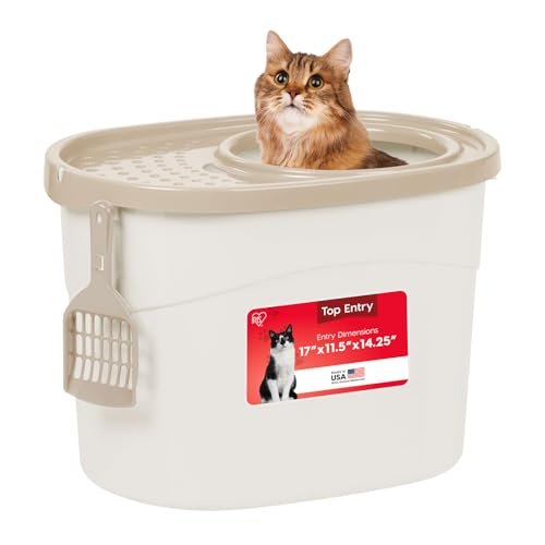 IRIS USA Top Entry Cat Litter Box, Hooded Privacy, Large, Beige