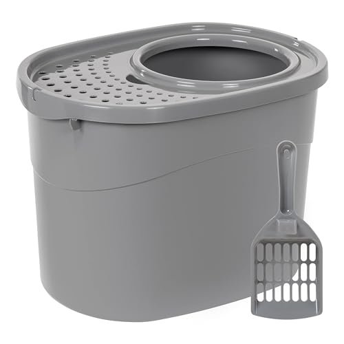 Amazon Basics Large Cat Litter Box with High Sides, Top Entry, Odor Control