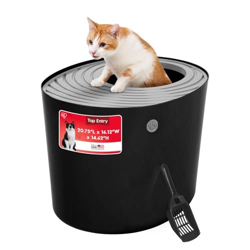 IRIS USA Top Entry Cat Litter Box, Hooded Privacy, Large, Bl