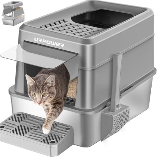 URPOWER extra large stainless steel top entry litter box with triple filter pedal