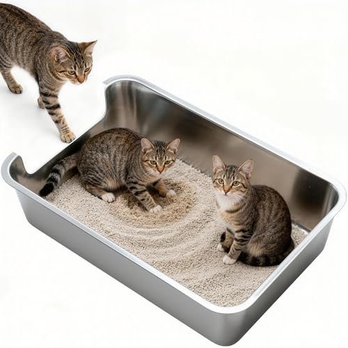 Cuddpaw Low Entry Stainless Steel Cat Litter Box, 