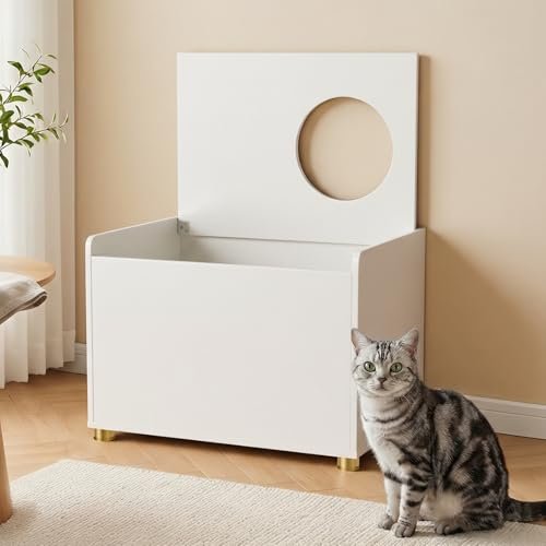 Amunrbrek top entry litter box enclosure with flip top and scratch mat