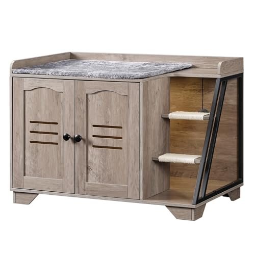 HOOBRO cat litter box enclosure with ladder and hidden litter box