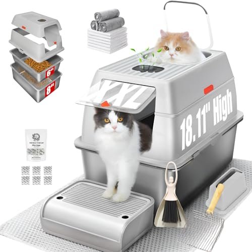 XXL Stainless Steel Sifting Litter Box with Lid, F