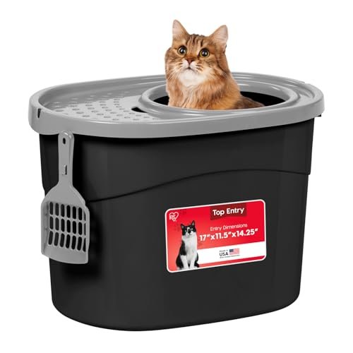 IRIS USA Top Entry Cat Litter Box, Hooded Privacy, Large, Bl