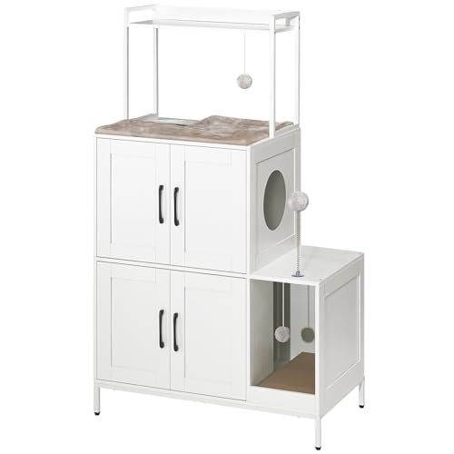 HOOBRO wooden litter box enclosure with storage shelf and tunnel entry