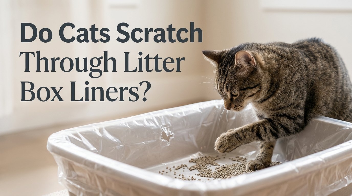 Do Cats Scratch Through Litter Box Liners? Cat scratching litter inside a lined litter box.