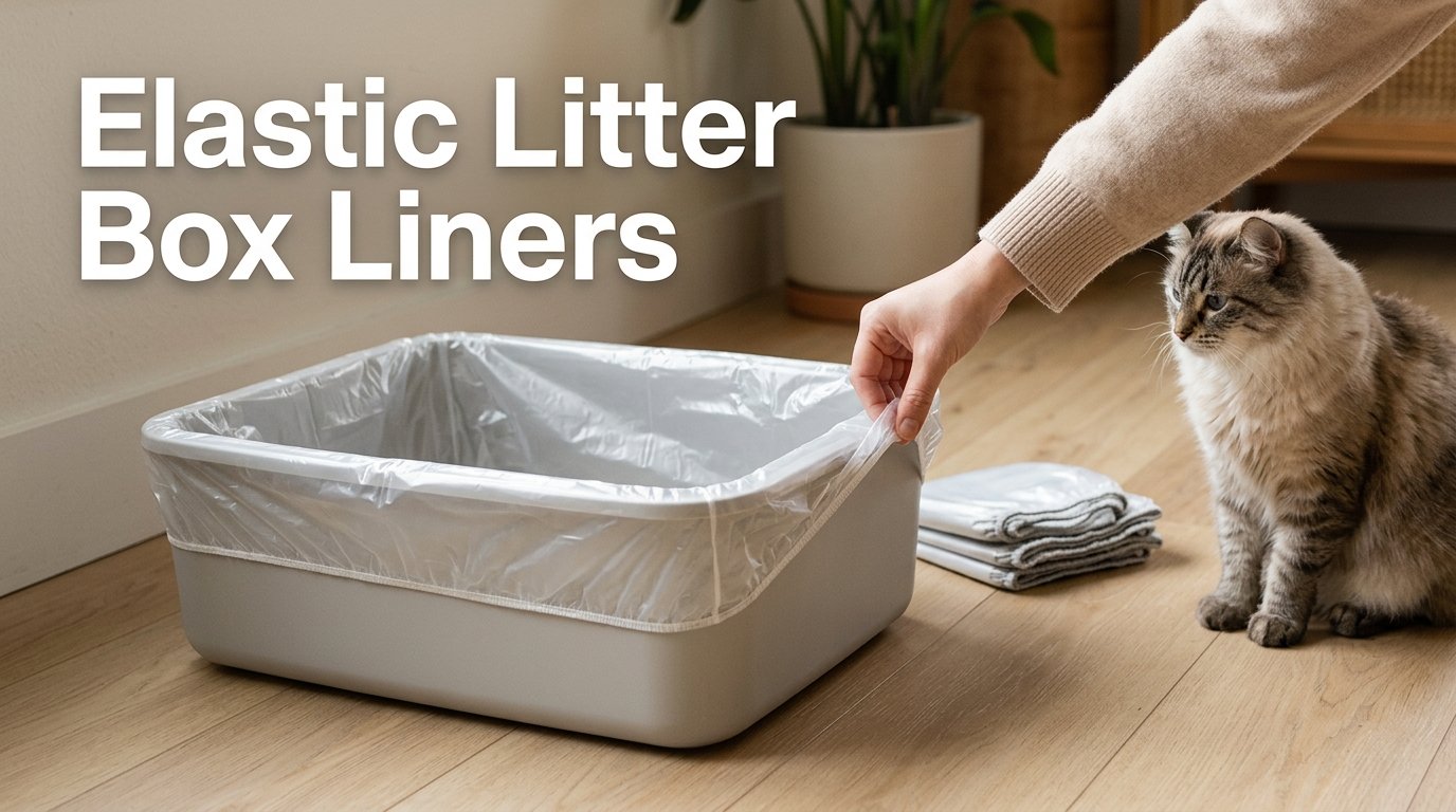 Elastic litter box liners fitted securely around the rim of a cat litter box.