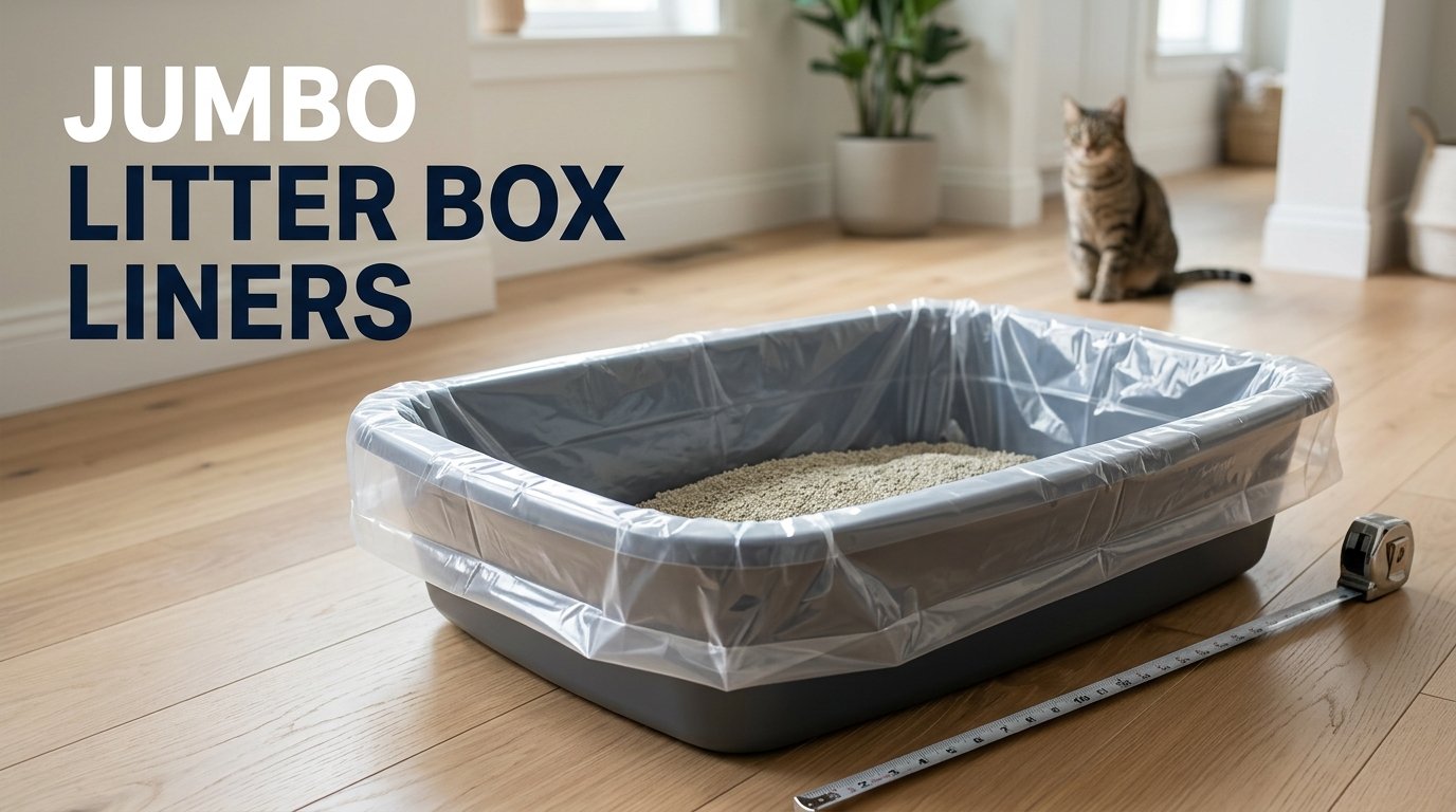 Jumbo Litter Box Liners fitted over the rim of an oversized cat litter tray