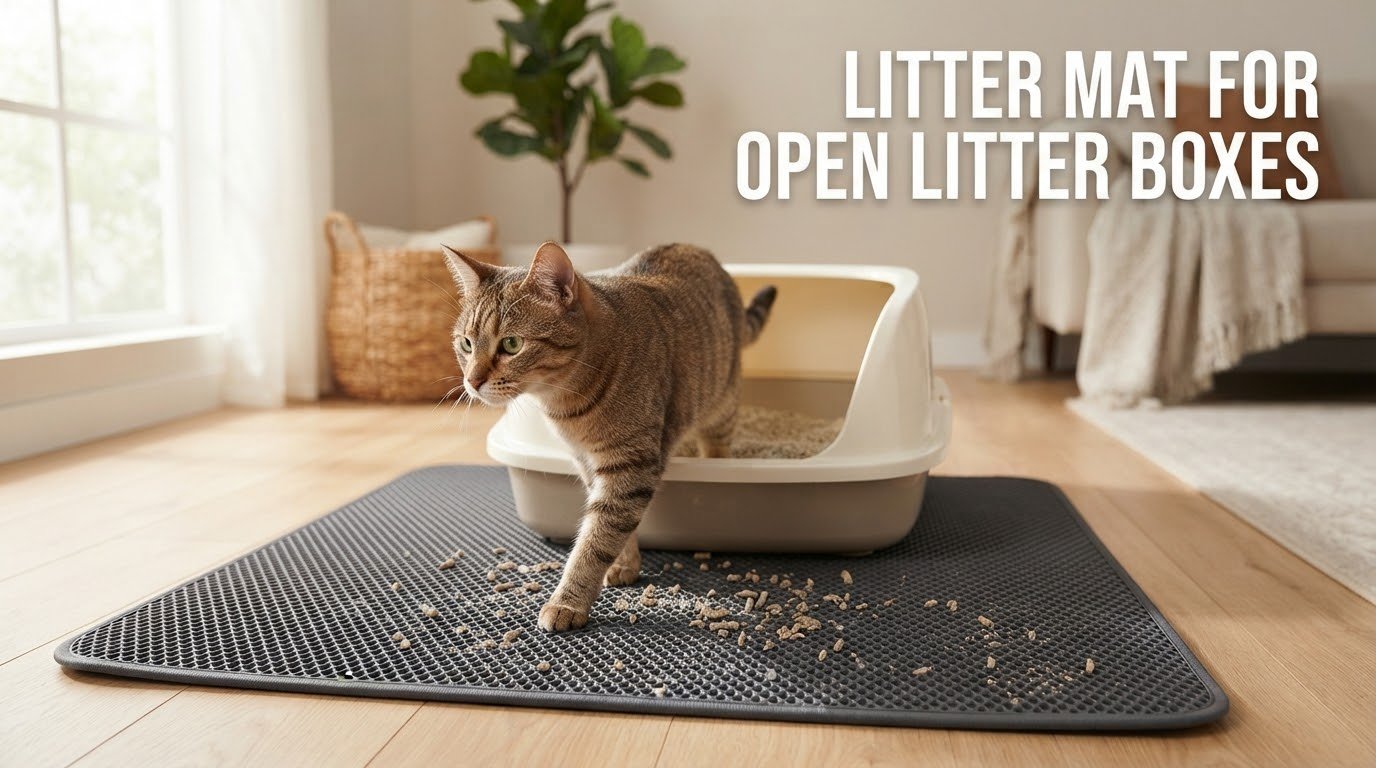 Litter mat for open litter boxes catching scattered cat litter
