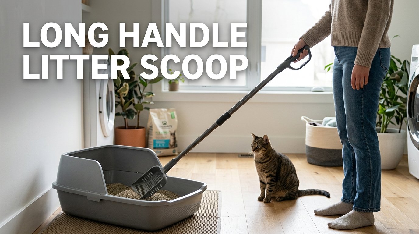 Long Handle Litter Scoop being used with a large cat litter box