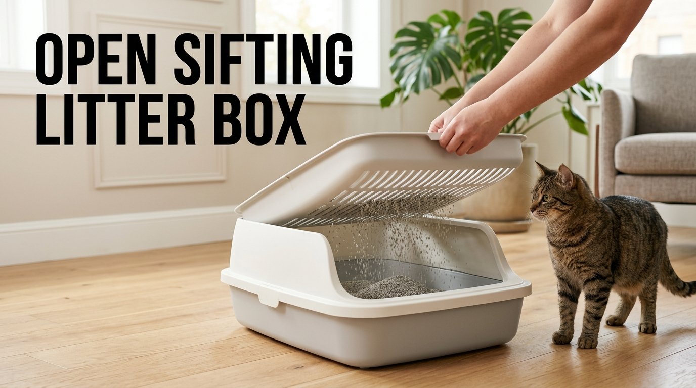 Open sifting litter box separating clean litter from waste for easier cleaning