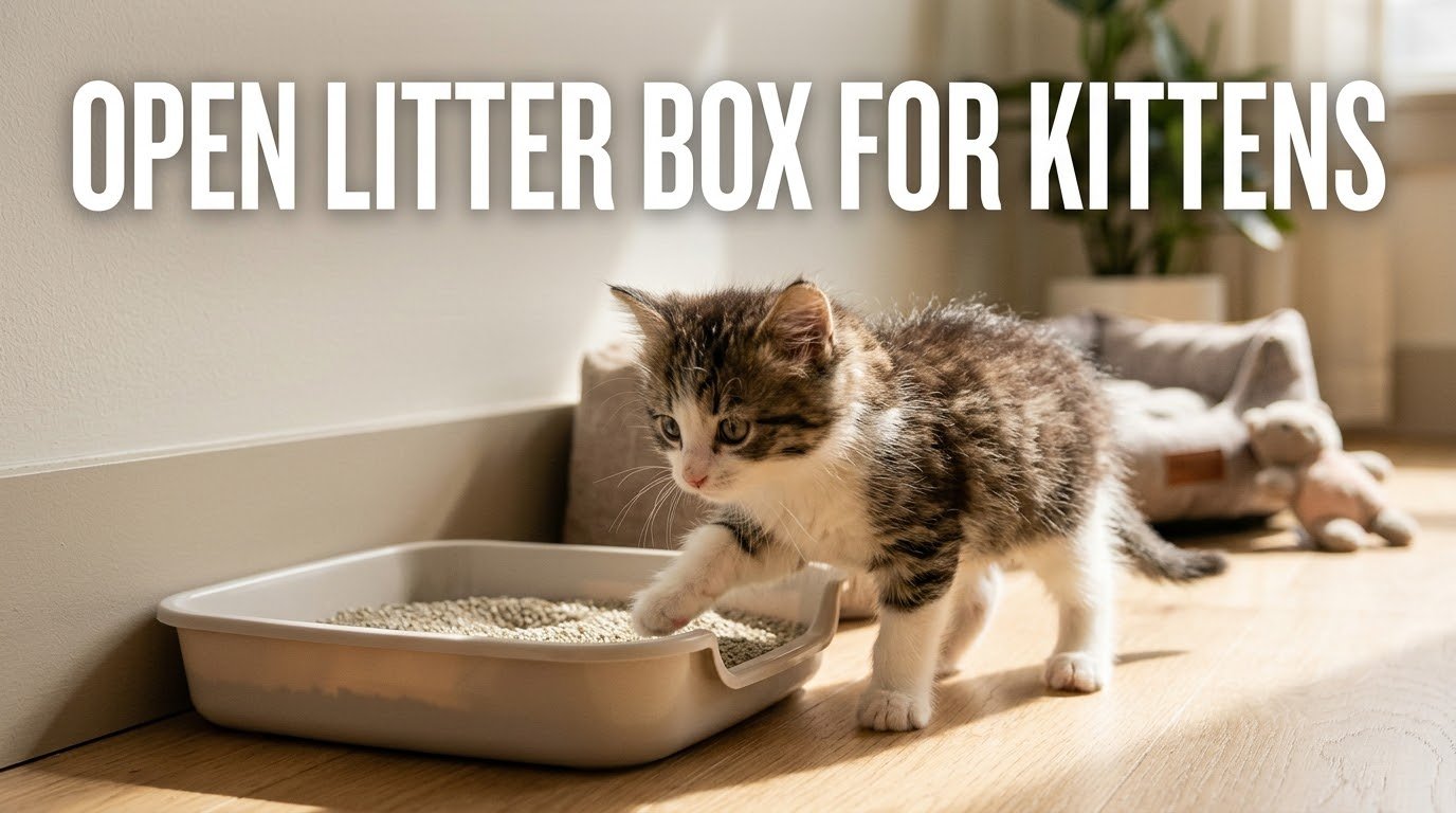 Open litter box for kittens with a low entry and kitten-friendly design
