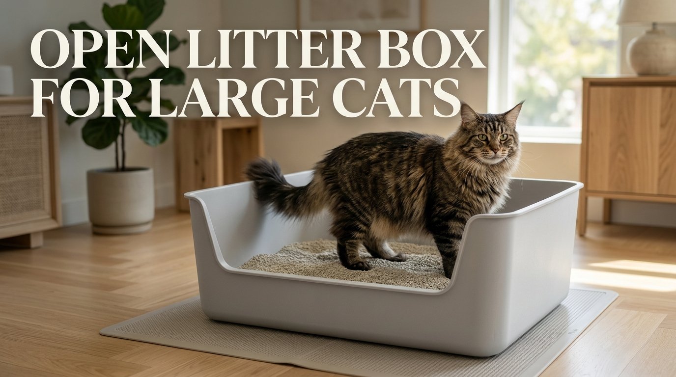 Open litter box for large cats with a spacious interior and wide entrance