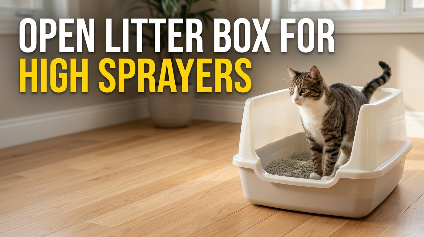 Open litter box for high sprayers with tall sides to help contain urine
