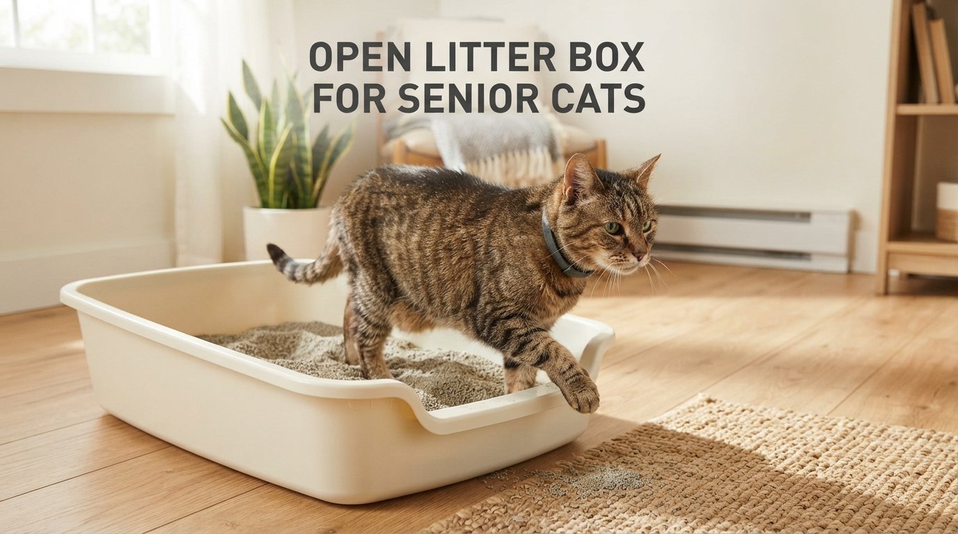 Open litter box for senior cats with a low-entry design for easy access