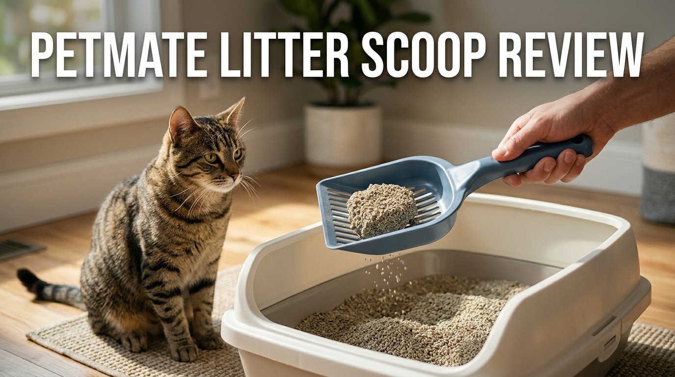 Petmate Litter Scoop Review showing its wide mouth and sifting slots