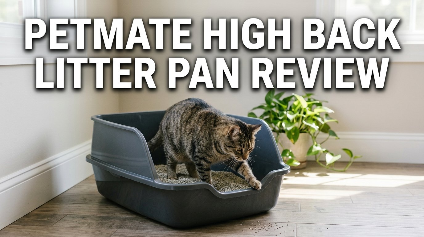 Petmate High Back Litter Pan Review showing its tall back and open design