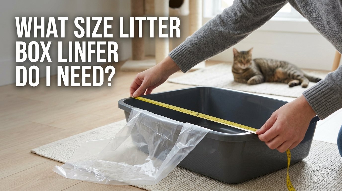 What Size Litter Box Liner Do I Need guide showing a person measuring a cat litter tray