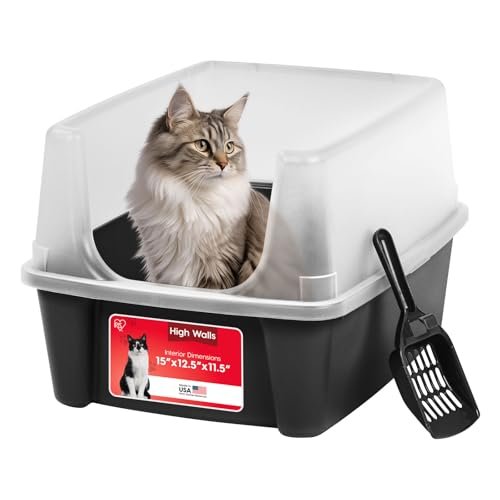 IRIS USA High Sided Cat Litter Box, Large, Scatter Shield