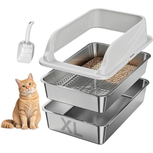 KISENG Stainless Steel Sifting Litter Box for Pine Pellets, 