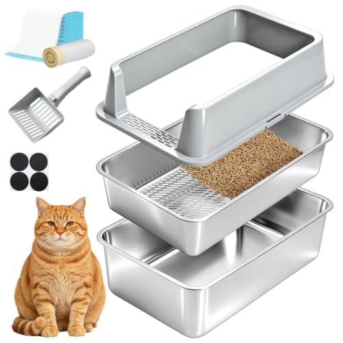 Nyutu XL Stainless Steel Sifting Litter Box for Pine Pellets