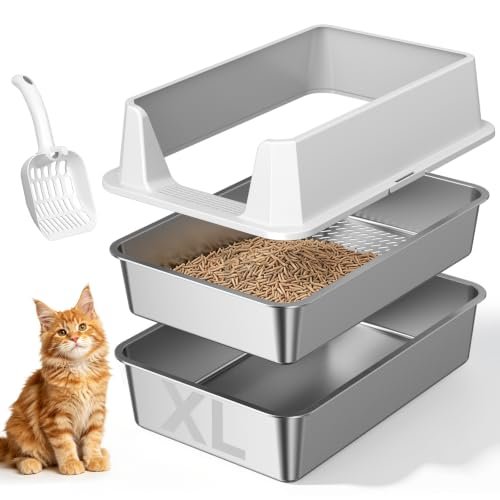 Tevila Stainless Steel Sifting Cat Litter Box for Pine Pelle
