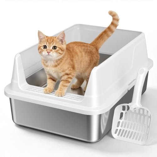 Tevila small stainless steel litter box with anti-skid pads for kittens