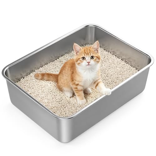 Tevila low-wall stainless steel kitten litter box with rounded edges