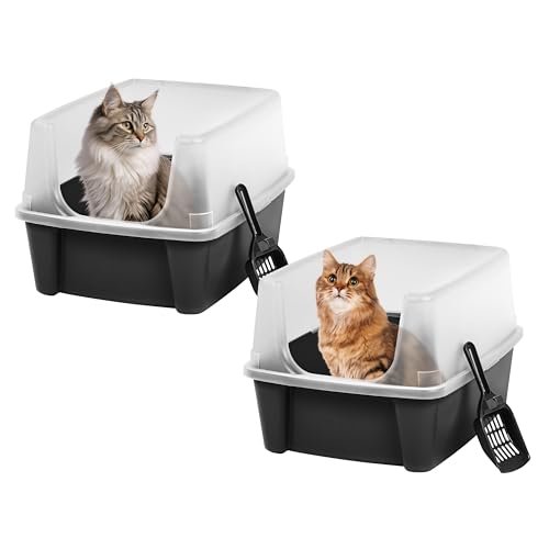 IRIS USA High Sided open top cat litter box two-pack, Large, black