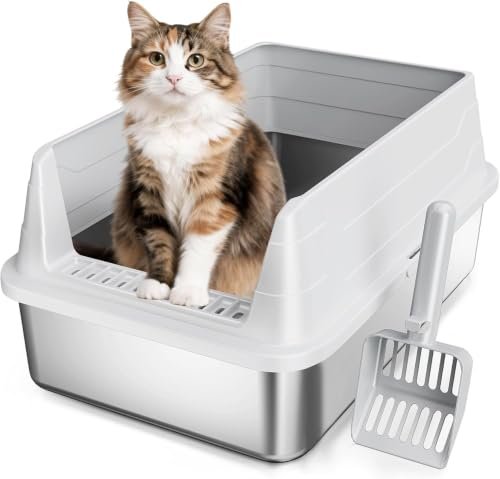 Stainless steel open cat litter box with high sides