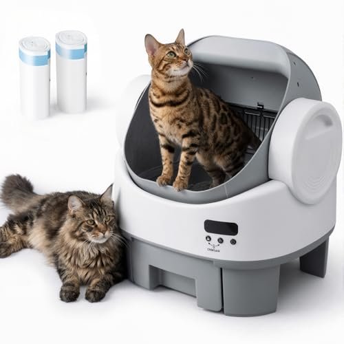 WARCAT open-top automatic litter box in gray and white with child lock