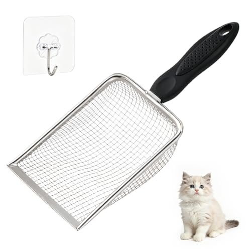 Stainless Steel Metal Cat Litter Scoop with 3.8mm Mesh, Stic