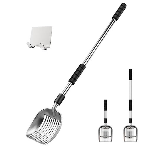 Depets adjustable long handle metal cat litter scoop with hanger