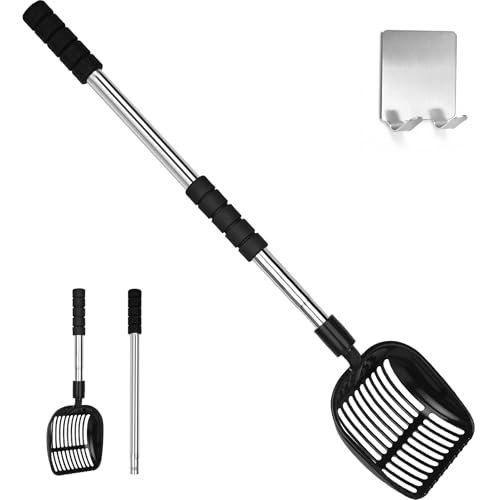 Jiimee metal litter scooper with detachable adjustable handle and hook