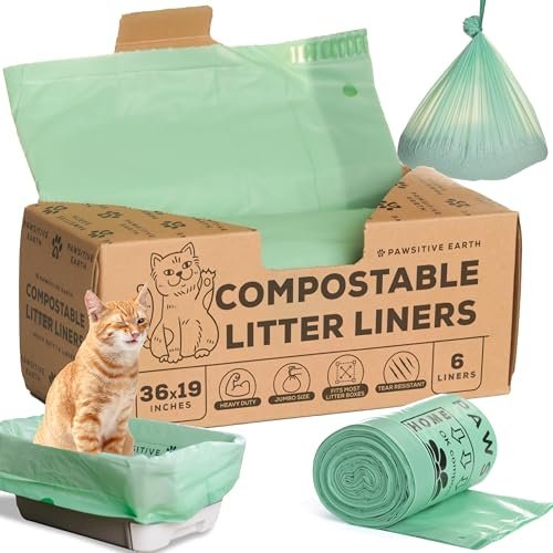Pawsitive Earth compostable litter box liners, 6 count pack, 36 x 19 inch jumbo size
