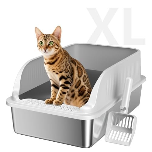 Stainless Steel Cat Litter Box with Lid, XL Metal High Sided