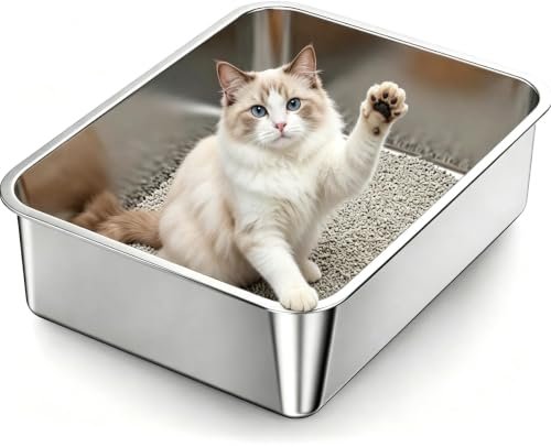 KISENG Stainless Steel Cat Litter Box, Sturdy Metal Pan